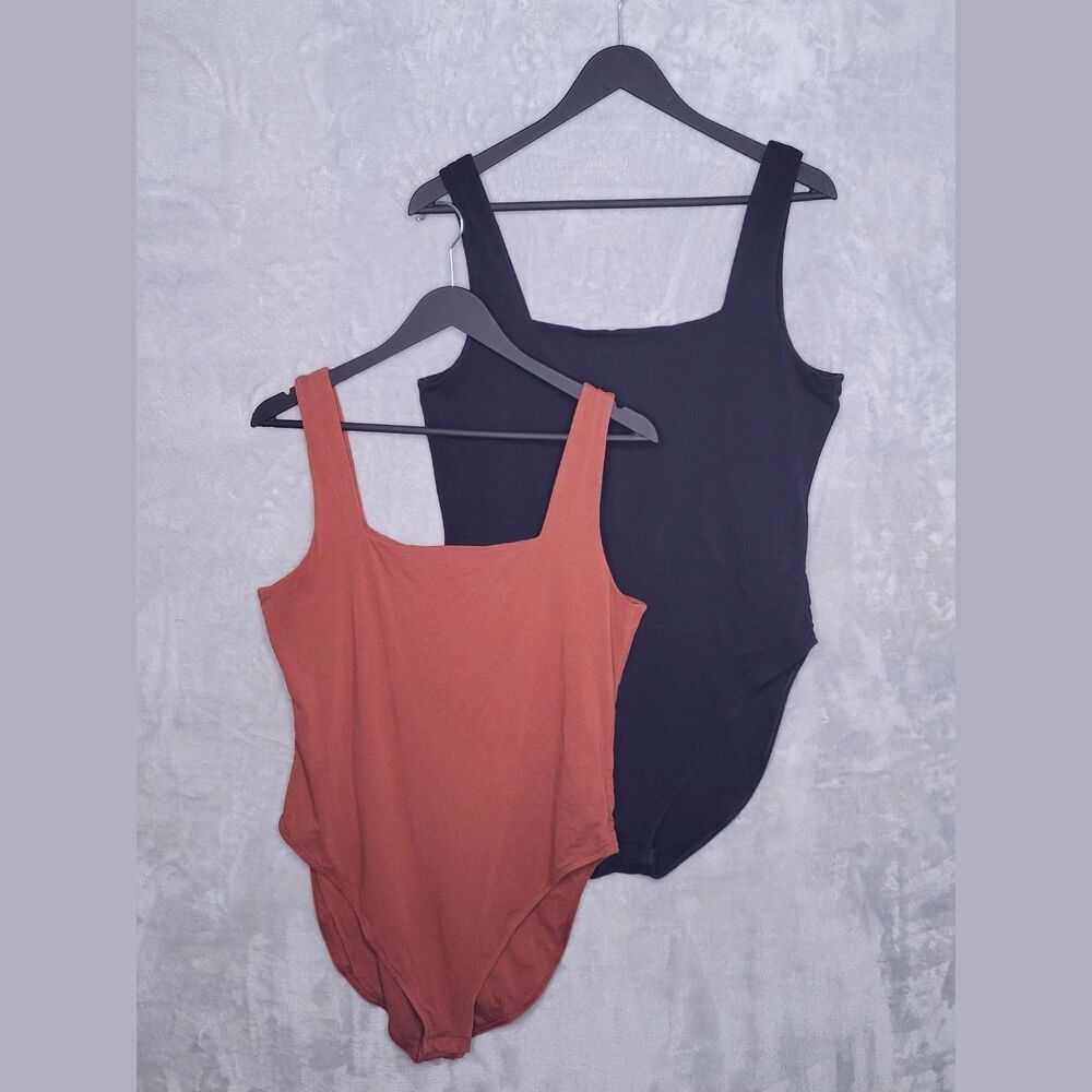 OLD NAVY Lot of (2) Square Neck Tank Bodysuit Size XL Copper/Black Closet Staple